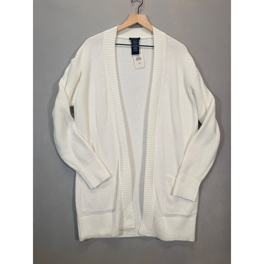 Max & Mia Womens Ivory White 100% Cotton Open Front Cardigan Sweater XL New